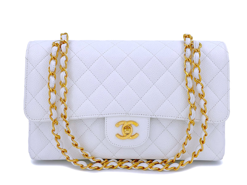 Chanel 1997 Vintage White Caviar Medium Classic Double Flap Bag 24k GHW - Boutique Patina