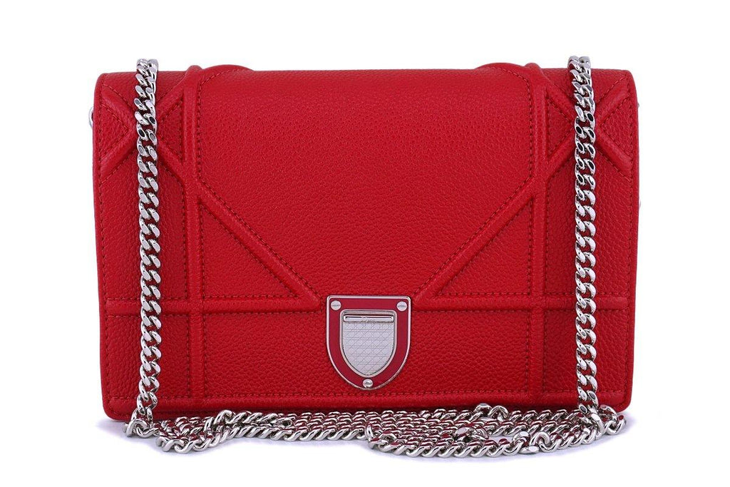 CHRISTIAN DIOR RED LEATHER STAR FLAP WOC ON WALLET CHAIN