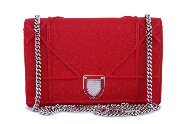 Christian Dior Red Calfskin Diorama Wallet on Chain WOC Flap Bag SHW - Boutique Patina