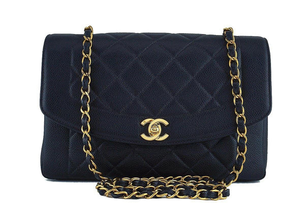Chanel Black Caviar Vintage Quilted Classic Pocket "Diana" Flap Bag - Boutique Patina