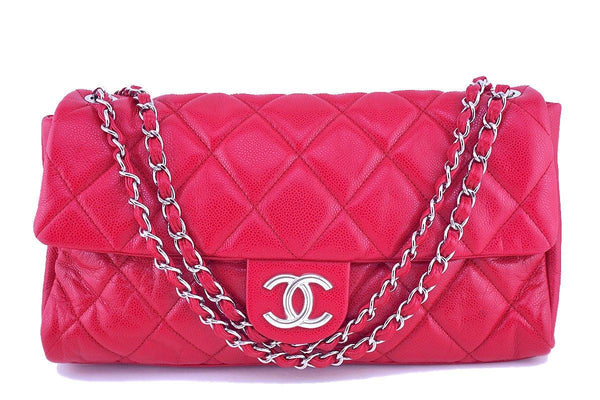 Chanel 15in. Raspberry Red Caviar Maxi Jumbo XL Classic Easy Flap Bag - Boutique Patina