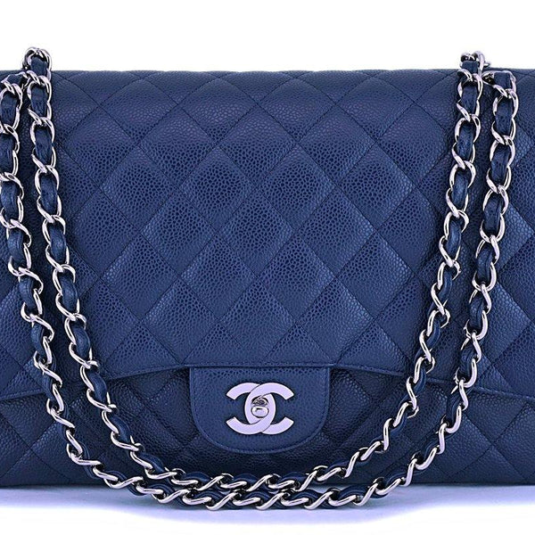 Chanel Navy Blue Caviar Maxi Jumbo XL Classic Flap Bag SHW