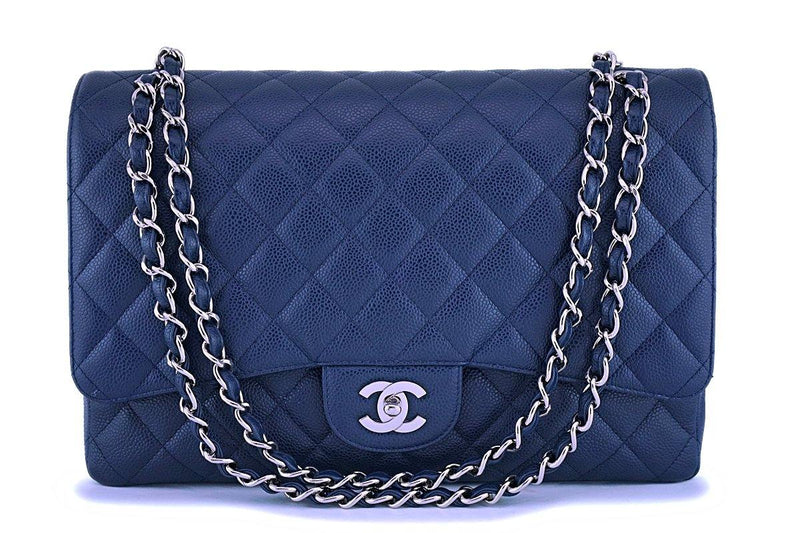Chanel Navy Blue Caviar Maxi Jumbo XL Classic Flap Bag SHW