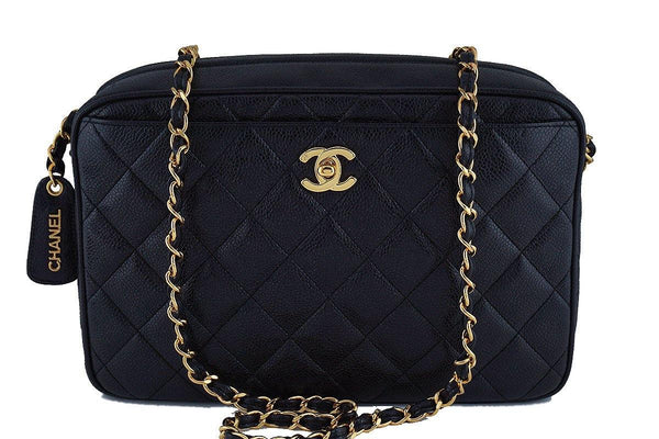 Chanel Black Caviar Quilted Classic Camera Case Clasp Pocket Bag - Boutique Patina
