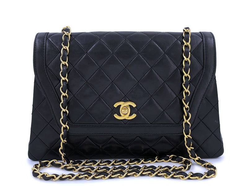 CHANEL CC Logo Half Flap Quilted Chain Shoulder Bag Leather Black Gold  373RA112