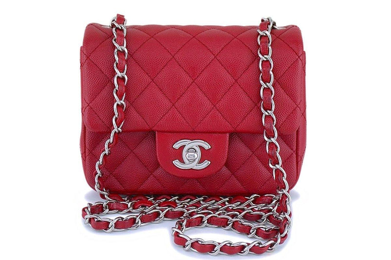17B Chanel Red Caviar Square Mini Classic Flap Bag SHW - Boutique Patina