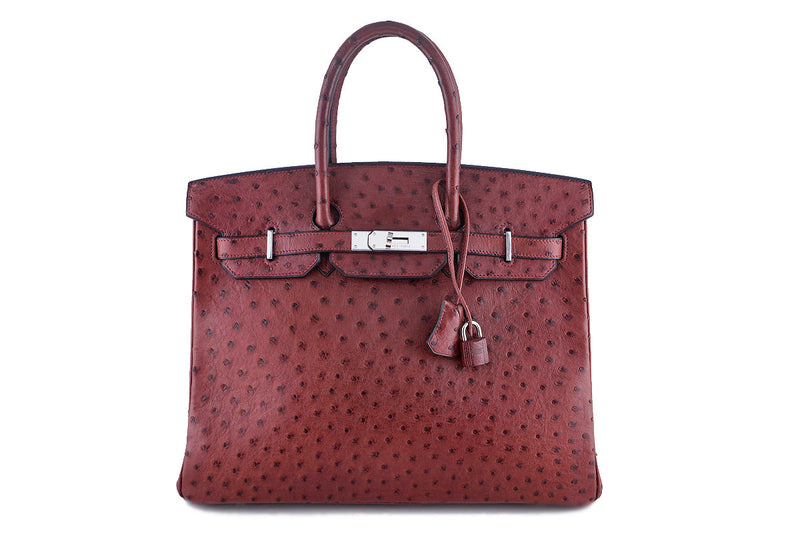 Hermes Ostrich Rouge H Red 35cm Birkin Bag PHW - Boutique Patina