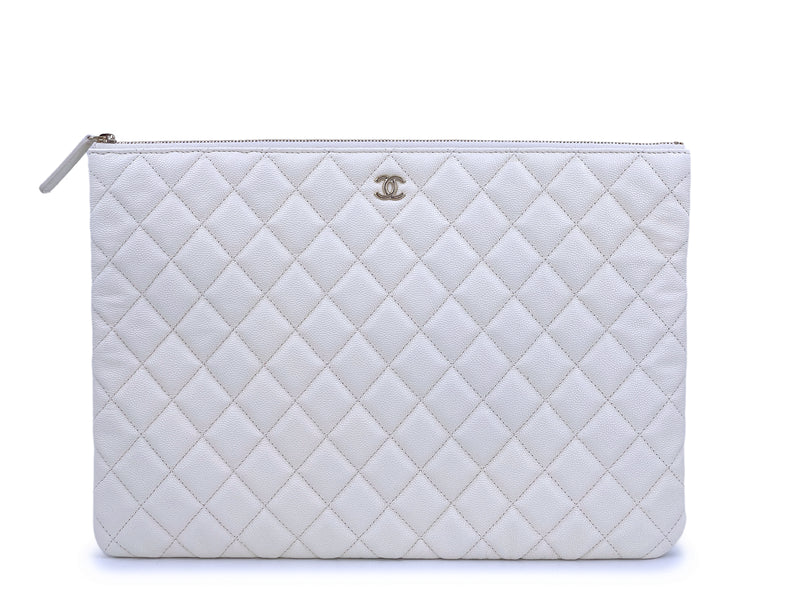 NIB 19C Chanel Creamy White Caviar Large Quilted O Case Clutch Bag GHW –  Boutique Patina
