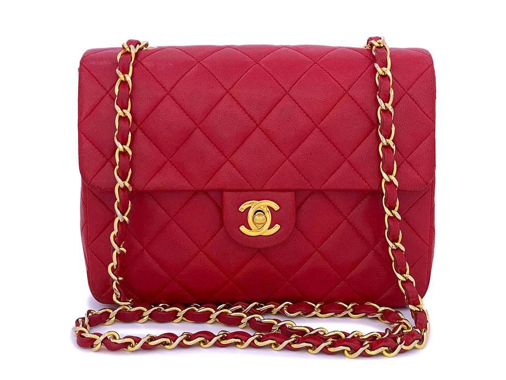 Chanel 1989 Vintage Red 20cm Mini Classic Flap Bag 24k GHW