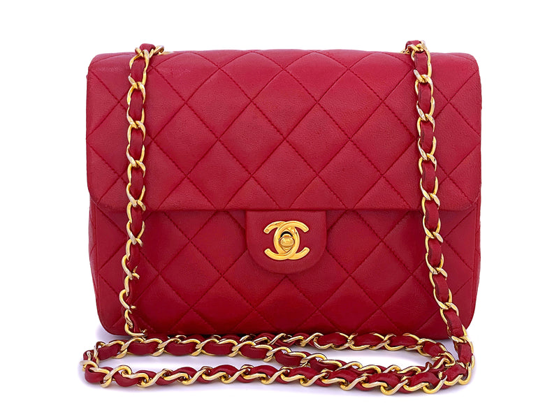 Chanel 1989 Vintage Red 20cm Mini Classic Flap Bag 24k GHW - Boutique Patina