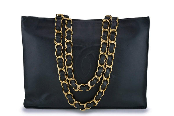 FULL SET CLASSIC CHANEL Black Caviar Leather Big CC Gold Chain Shopper Tote  Bag - My Dreamz Closet