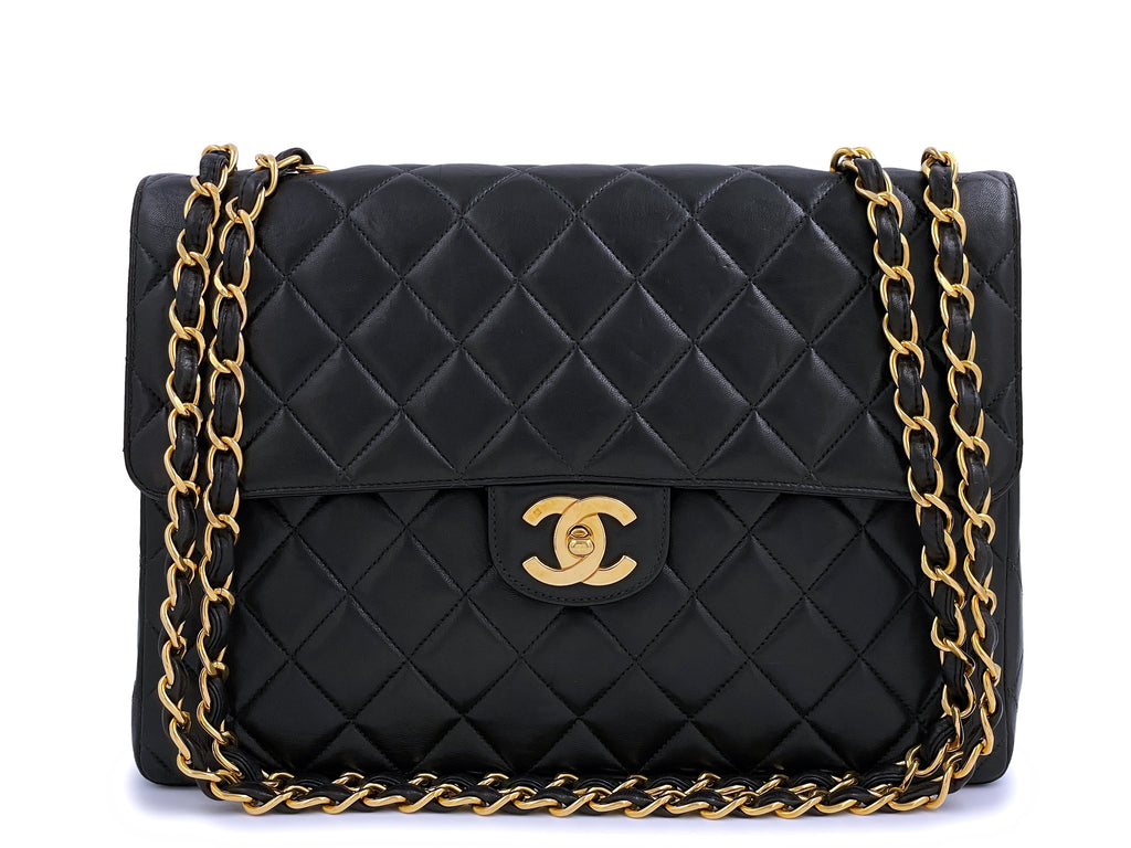 Chanel Vintage 1996 Jumbo Classic Flap Bag 24k GHW Black