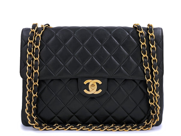 Chanel Vintage 1996 Jumbo Classic Flap Bag 24k GHW Black Lambskin - Boutique Patina