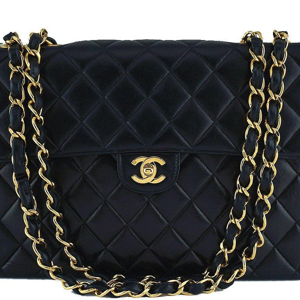 Chanel Black Lambskin Medium-Large Classic 2.55 Flap Bag 24K Gold Plat –  Boutique Patina
