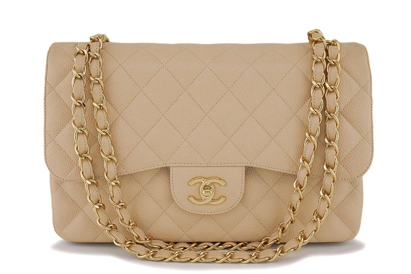 Chanel Classic Jumbo Double Flap, White Caviar Leather, Gold