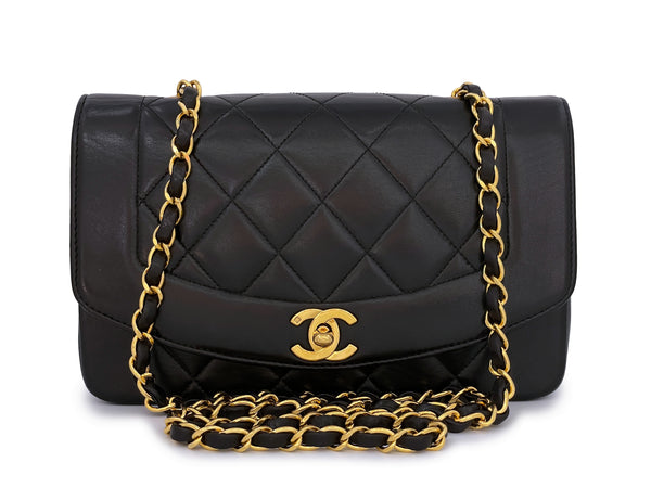 Chanel Vintage Black Small Diana Flap Bag 24k GHW Lambskin - Boutique Patina