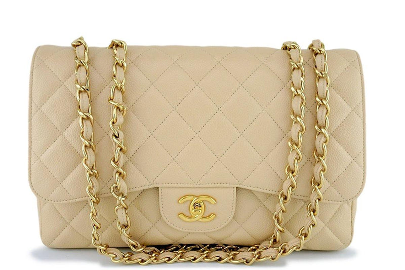Chanel Beige Clair Caviar Jumbo 2.55 Classic Flap Bag GHW