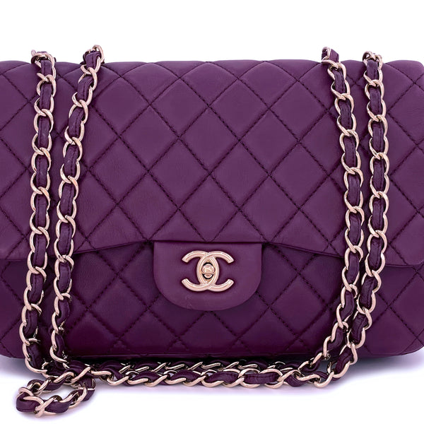 Chanel Plum Violet Purple Jumbo Classic Flap Bag GHW