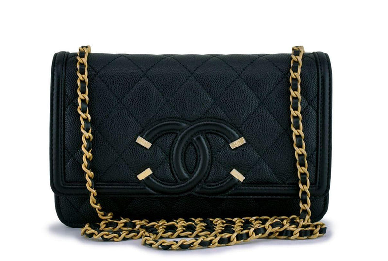 NIB Chanel Black Caviar Filligree WOC Wallet on Chain Flap Bag GHW - Boutique Patina