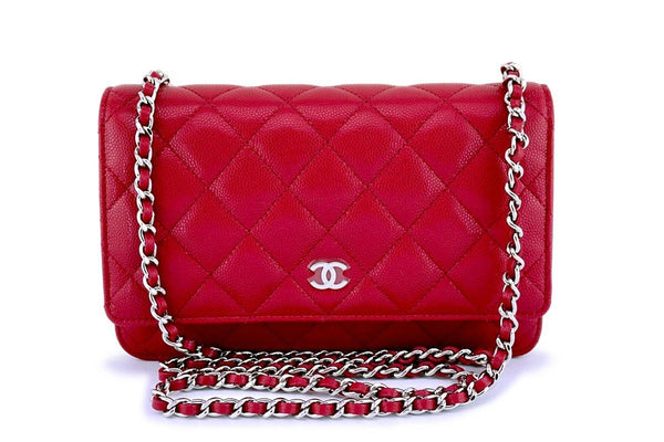 New 18B Chanel Red-Pink Caviar Classic Wallet on Chain WOC Flap Bag - Boutique Patina