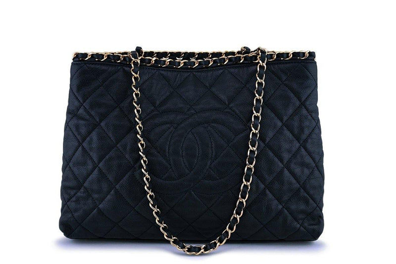 Chanel Black Textured Calf Chain Me Shopper Tote Bag GHW