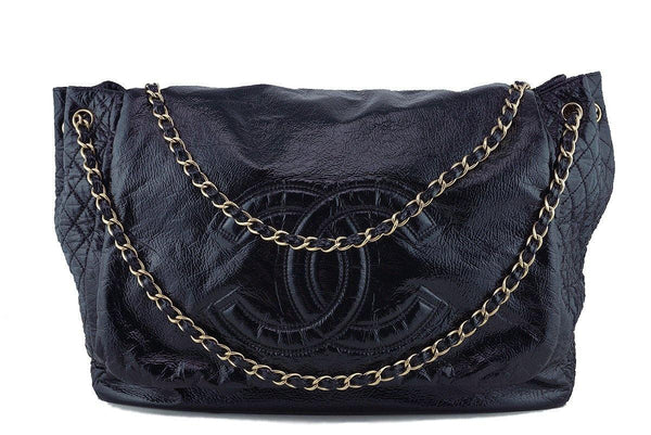 Chanel Black 18in. XXL Patent Rock & Chain Flap Bag - Boutique Patina
