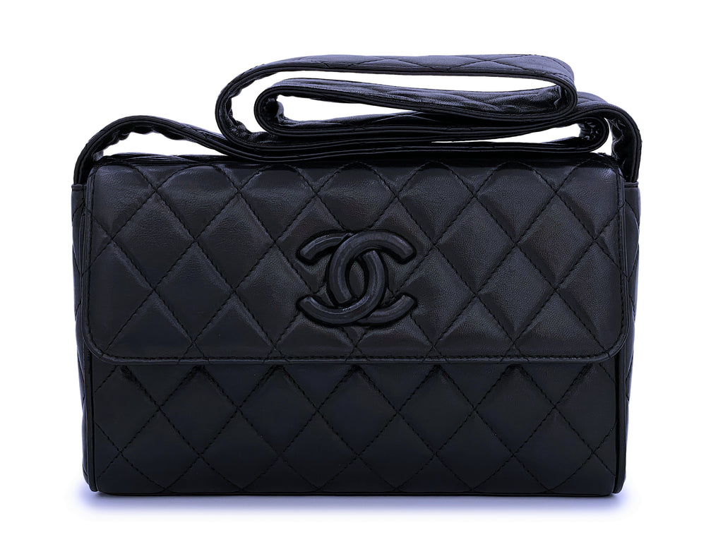 Chanel Black Covered CC Quilted Messenger Camera Flap Bag