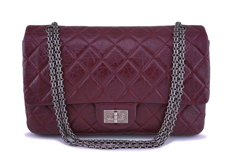 CHANEL Lambskin Quilted Jumbo Tri-Color Double Flap Burgundy