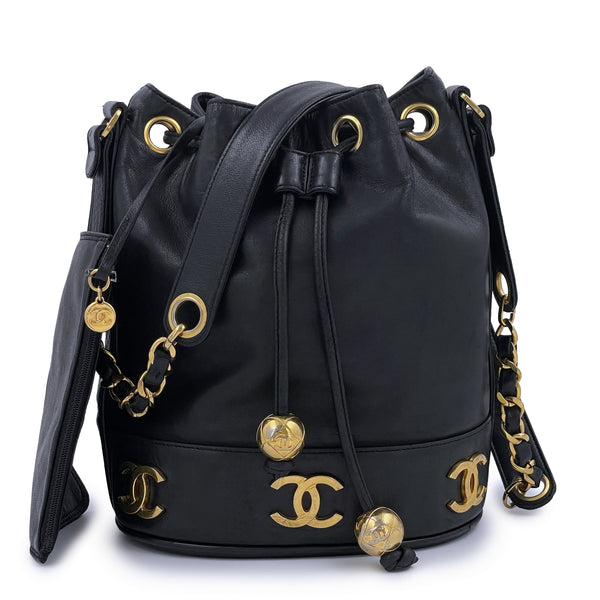Chanel 1992 Vintage Small Drawstring Bucket Bag Black Lambskin 24k GHW –  Boutique Patina