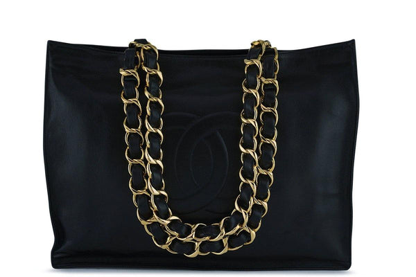 Chanel Black Vintage Chunky Chain Shopper Tote Bag 24k Gold Plated - Boutique Patina