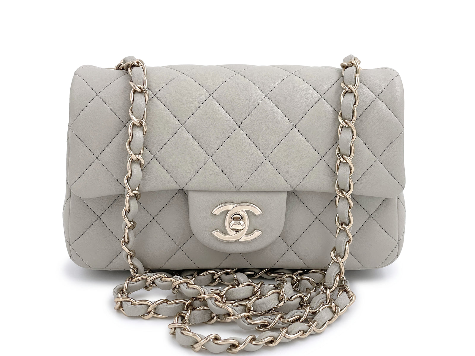 CHANEL グレー レース 刺繍 ノースリーブ 38 シャネル 新作バッグ H品 CHANEL フラップバッグ ハート型ボール