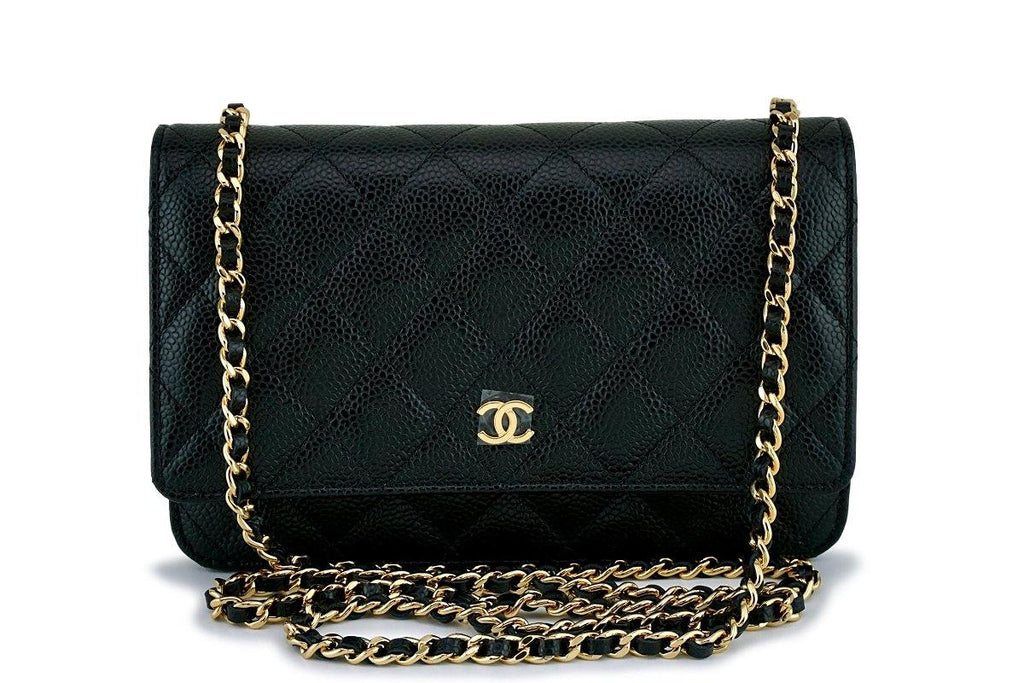 New Chanel Black Caviar Classic Wallet on Chain WOC Flap Bag