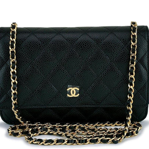 New Chanel Black Caviar Classic Wallet on Chain WOC Flap Bag