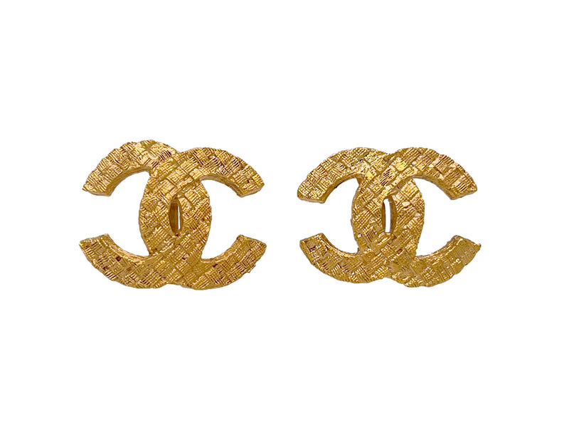Chanel Vintage Gold Textured CC Logo Stud Earrings
