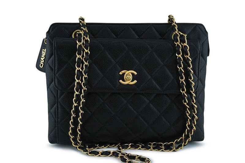 Chanel Black Vintage Caviar Classic Flap Shopper Tote Bag - Boutique Patina
