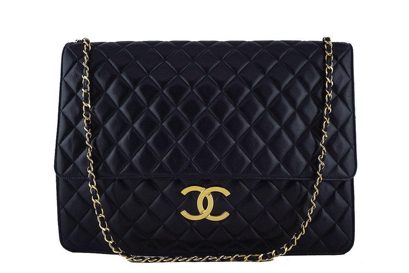Chanel Black XXL Lambskin Classic Vintage Timeless Flap Bag - Boutique Patina