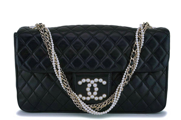 Chanel Black Lambskin Westminster Pearls Classic Flap Bag GHW - Boutique Patina