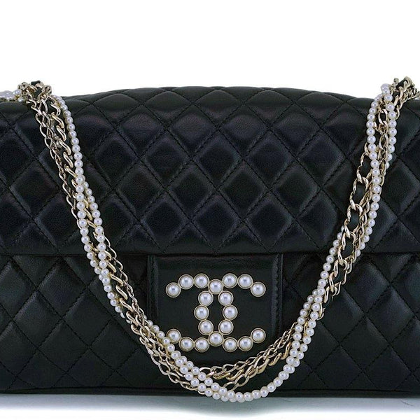 Chanel - Black Quilted Lambskin Westminster Pearl Flap Medium