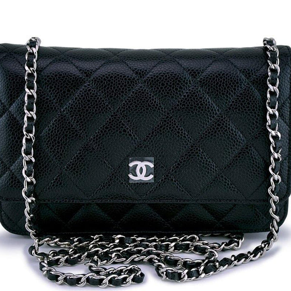 NWT Chanel Black Caviar Classic Quilted WOC Wallet on Chain Flap
