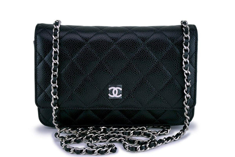 NWT Chanel Black Caviar Classic Quilted WOC Wallet on Chain Flap Bag SHW - Boutique Patina