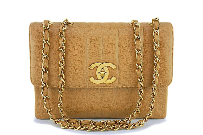 Chanel Jumbo Classic Single Flap Quilted Caviar Light Beige Bag