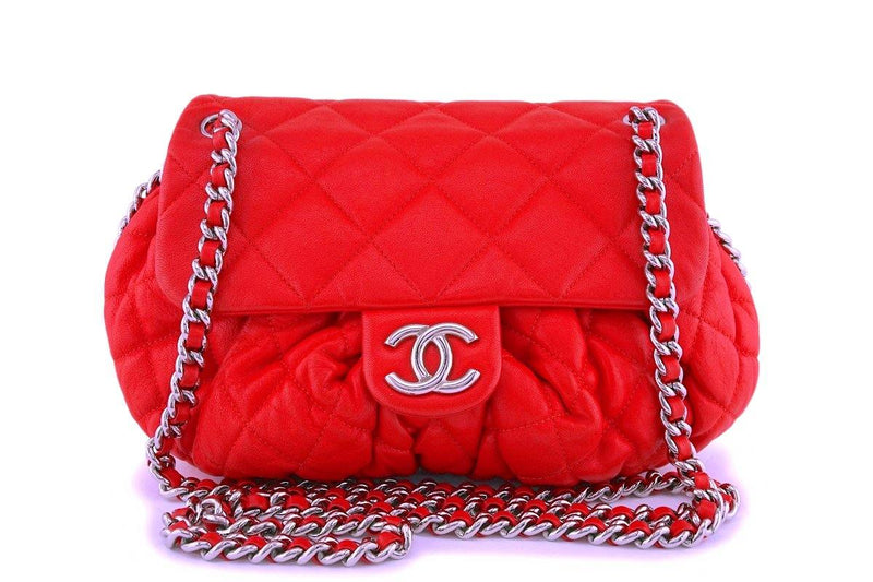 Chanel Red Textured Medium Chain Around Crossbody Flap Bag SHW - Boutique Patina
