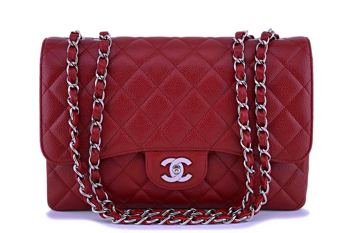 NIB 19P Chanel Red Goatskin Gold Studded Wallet on Chain WOC