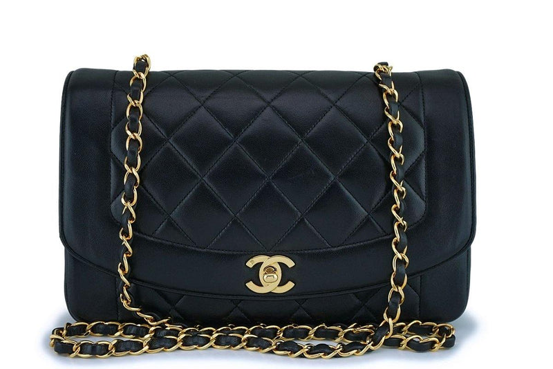 Chanel Black Vintage Lambskin Diana Medium Classic Flap Bag 24k GHW - Boutique Patina