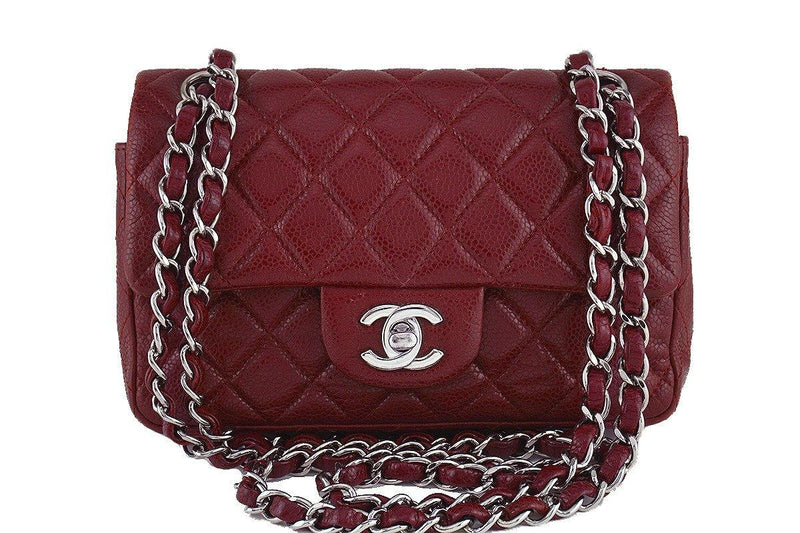 Chanel Caviar Dark Red Classic Quilted Rectangular Mini 2.55 Flap Bag - Boutique Patina