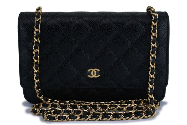 New Chanel Black Caviar Classic Quilted WOC Wallet on Chain Flap Bag GHW - Boutique Patina