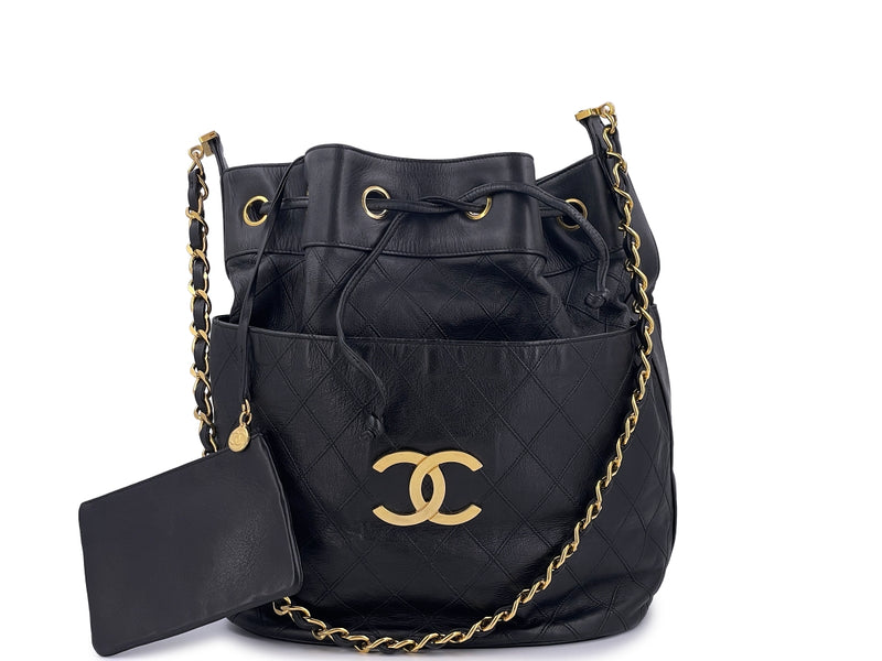 Chanel Black Calfskin Vintage Oversized CC Bucket Bag 24k GHW - Boutique Patina