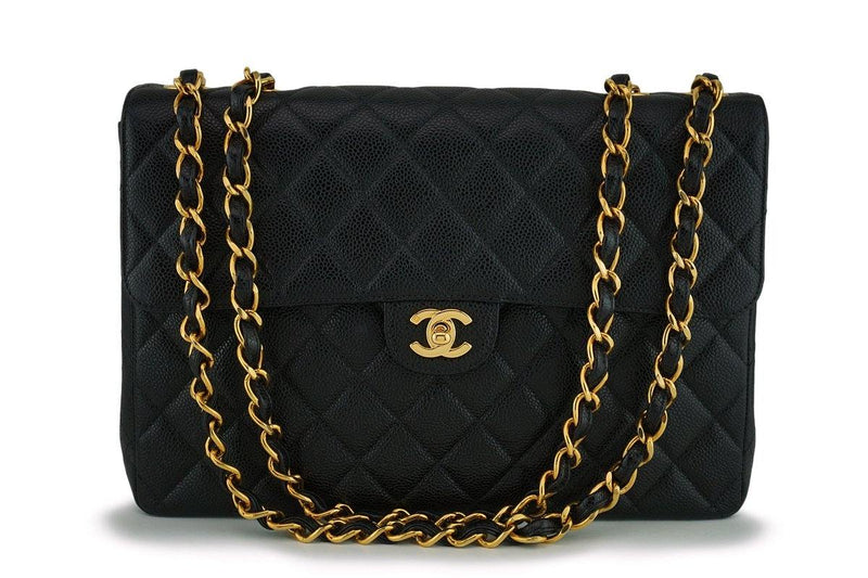 Chanel Vintage Black Caviar Jumbo Classic Flap Bag 24k GHW - Boutique Patina