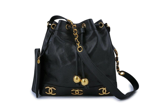 Chanel Vintage Black Caviar Drawstring Bucket Bag 24k GHW - Boutique Patina