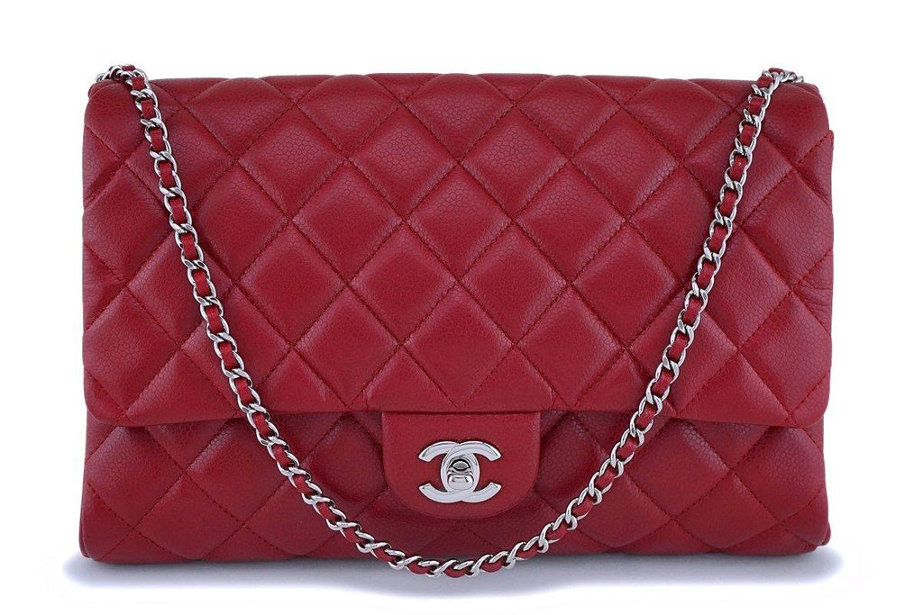 CHANEL Chain Clutch Shoulder Bag Patent Leather Red AP3354